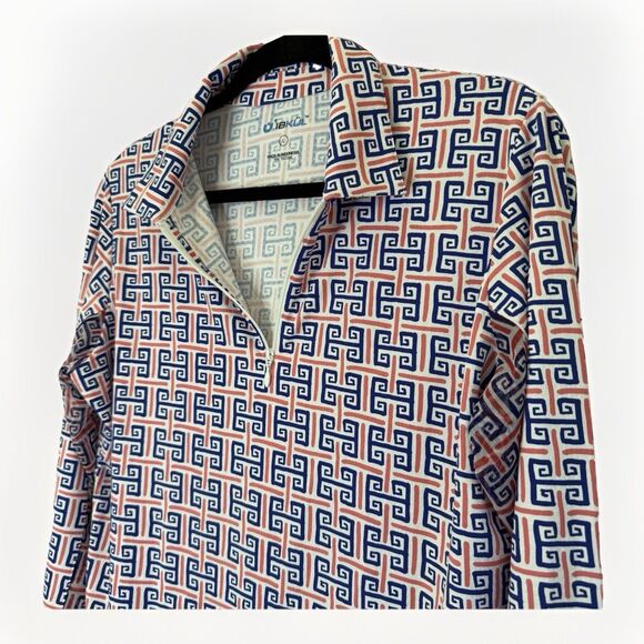 IBKUL Geo Key Long Sleeve Active Top Large Collared Quarter Zip Polo Golf Tennis - Picture 2 of 10